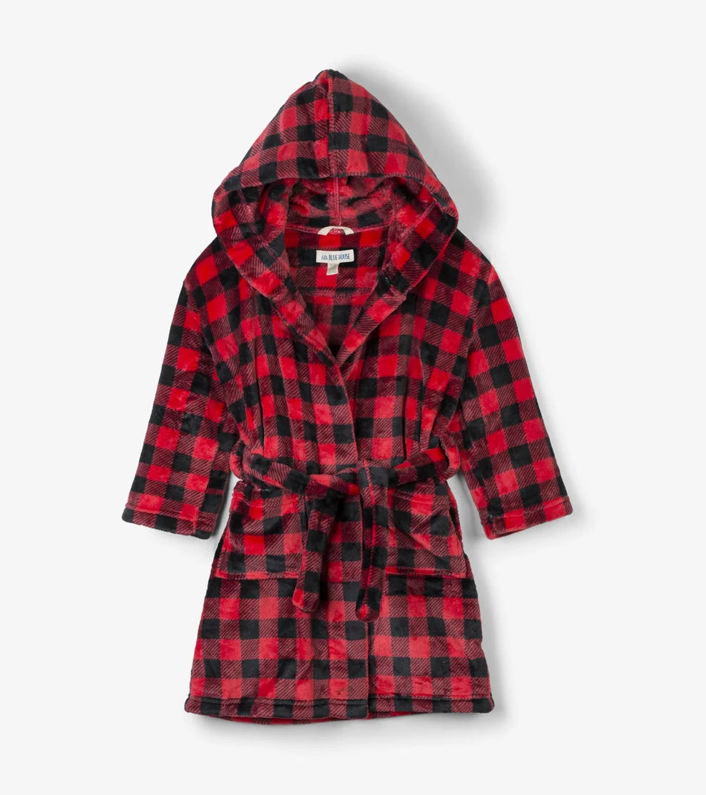 Peignoir en molleton pour enfant – Tartan rouge et noir