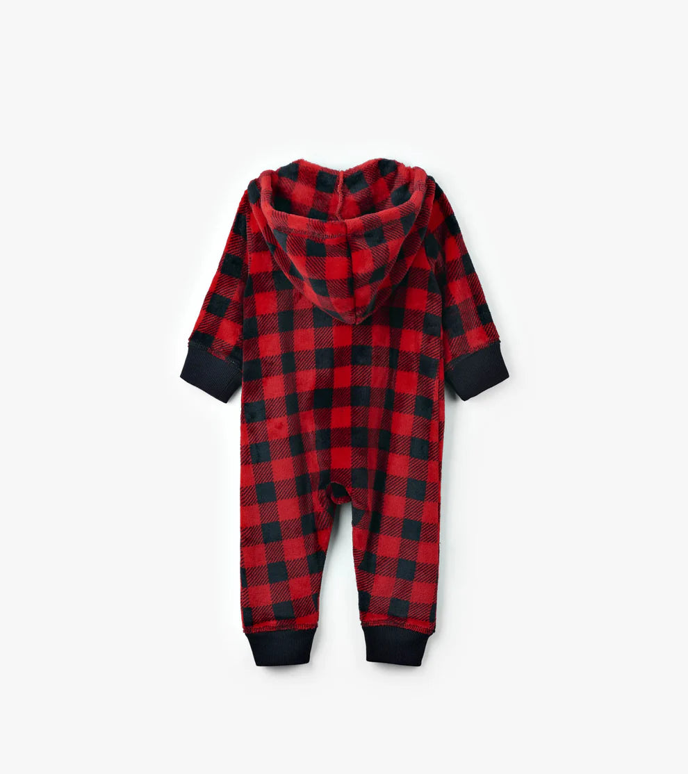 Combinaison de jour à capuchon en molleton pour bébé – Tartan rouge et noir
