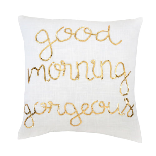Good Morning Sequin Cushion 21x12