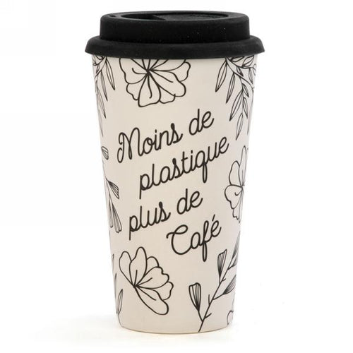 Travel mug in bamboo ''Moins de plastique plus de café''